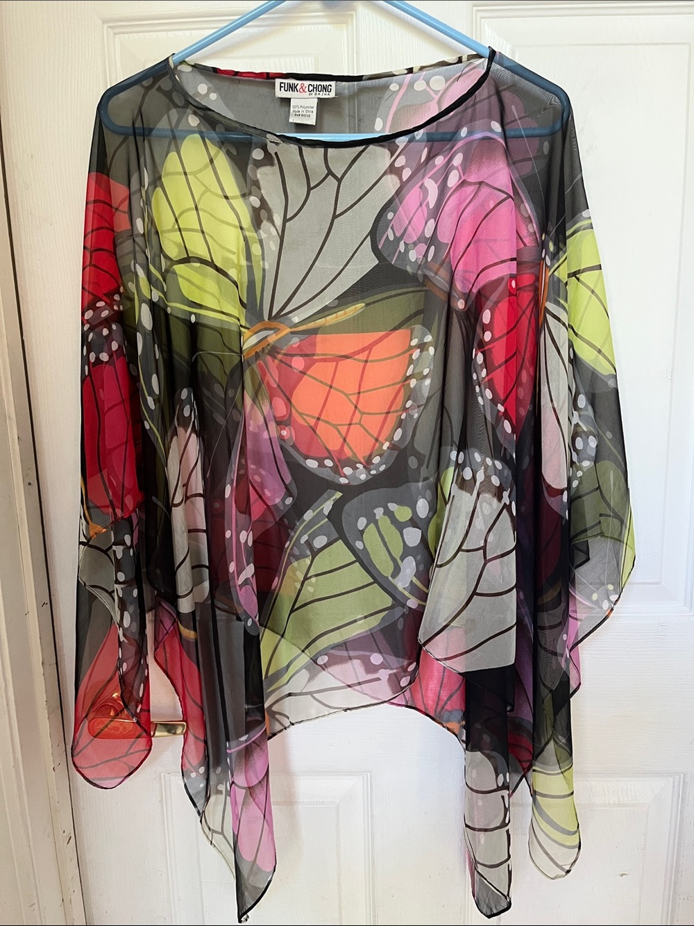 Sheer Butterfly-Print Tunic in Multi Color